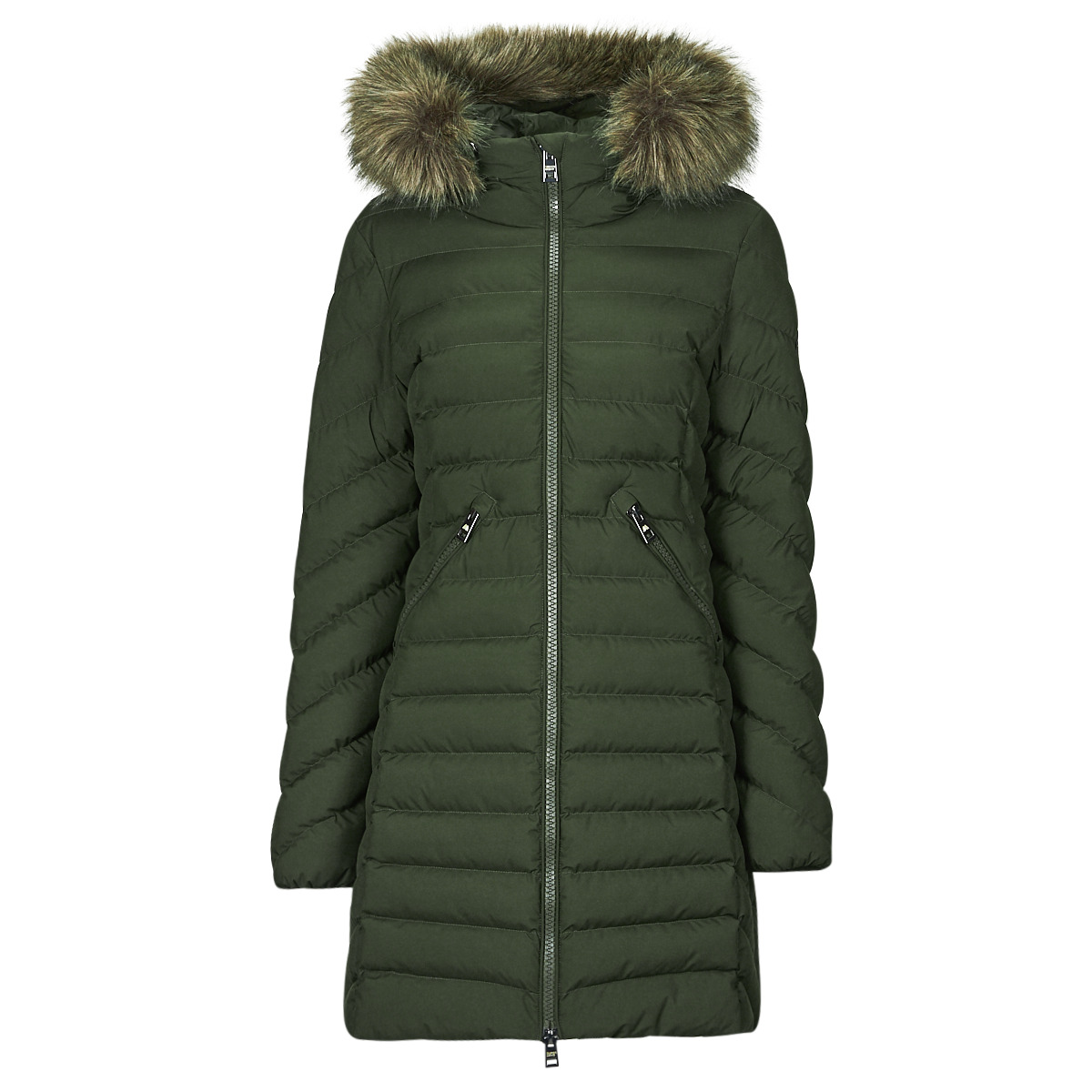 Superdry - FUJI HOODED MID FAUSSE FOURRURE - Kaki