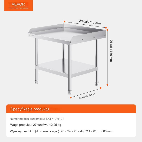 Stół gastronomiczny nierdzewny 60x70cm blat roboczy wolnostojący do baru
