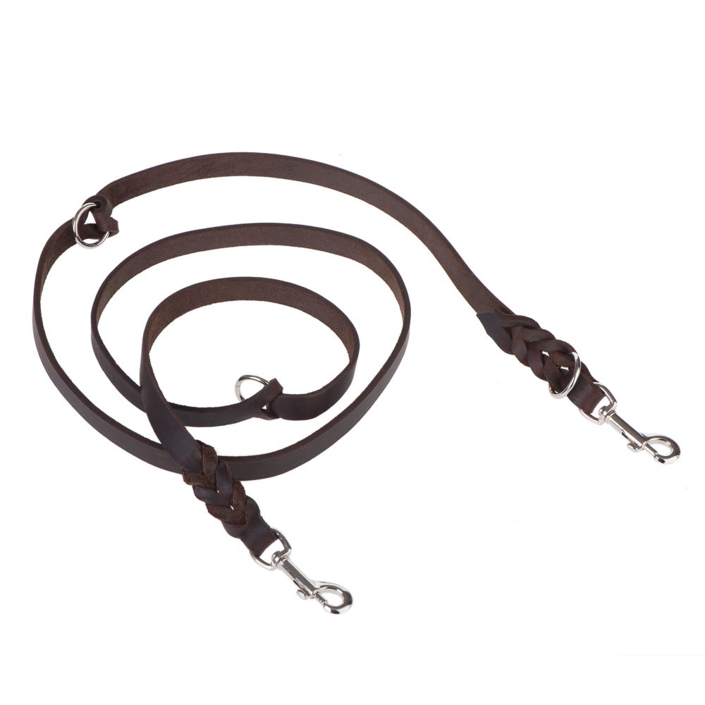 Heim Plaited Leather Double Dog Lead - Brown