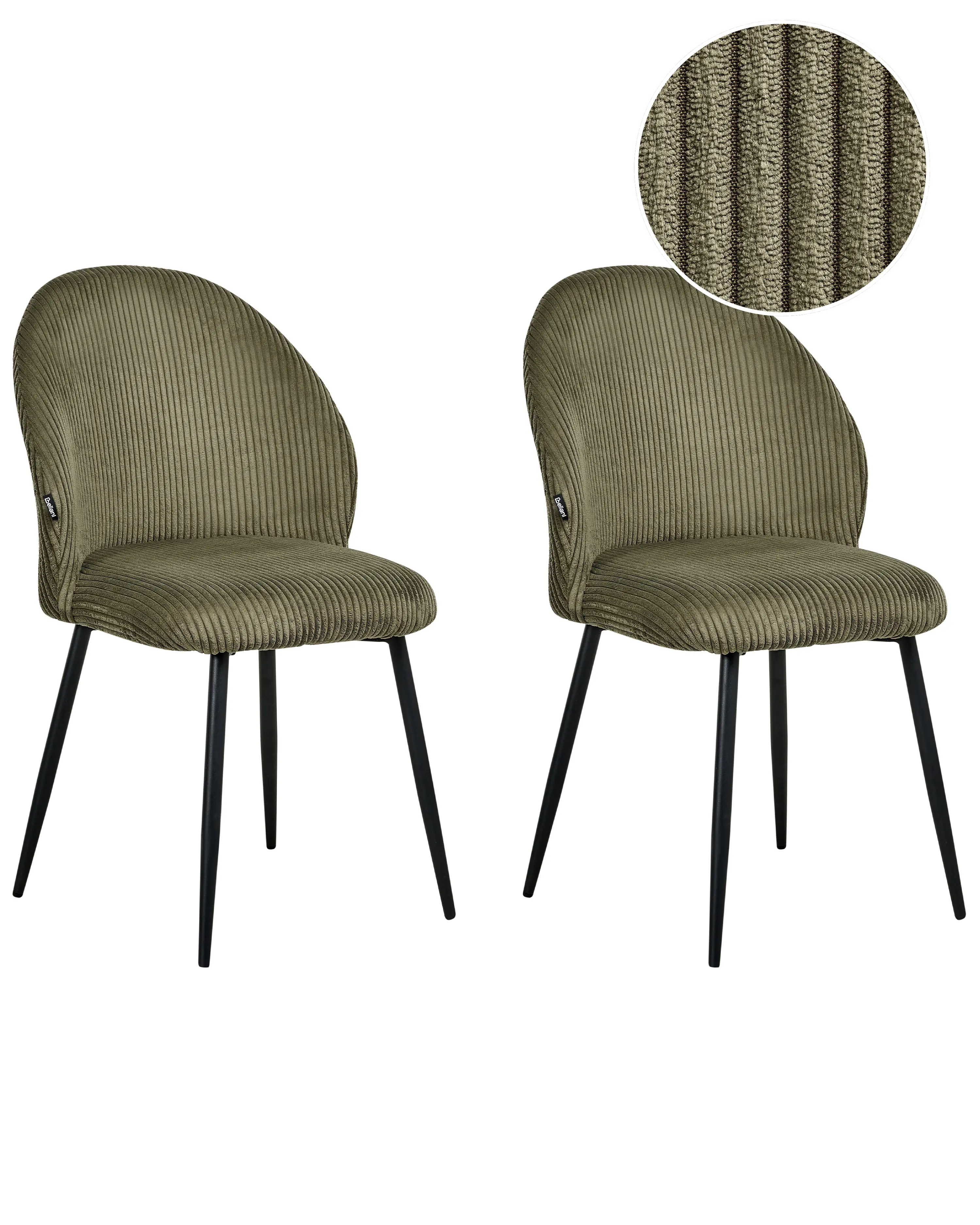 Set of 2 Dining Chairs ELOY Corduroy Dark Green