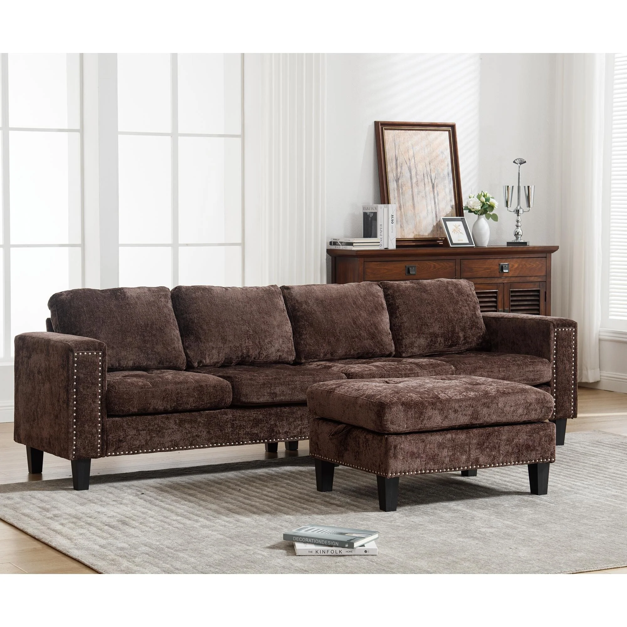 104.5'' L-Shaped Modular 5-Seat Sectional Sofa with Storage Ottoman, Reversible Chaise, and 4 Comfortable Back Cushions