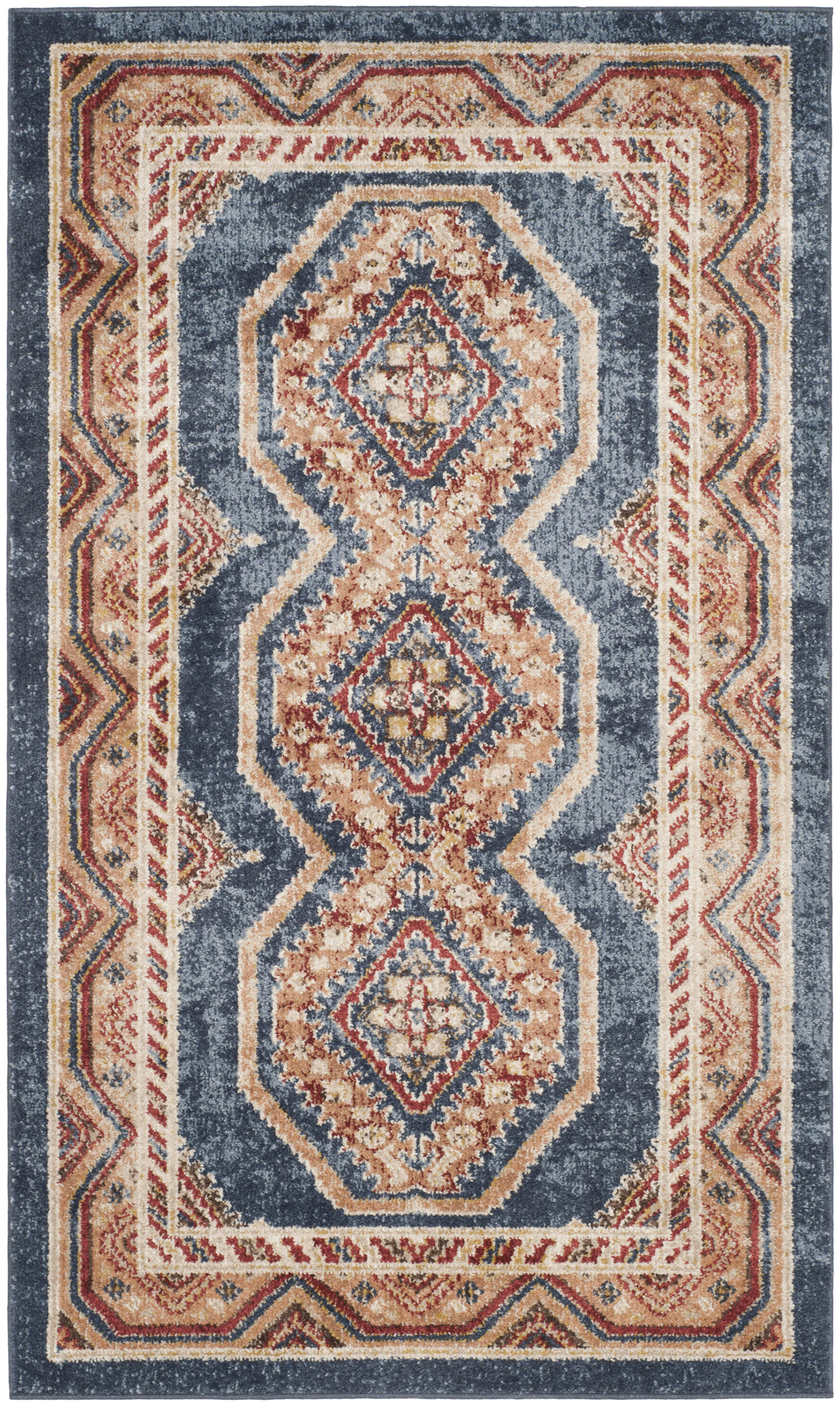 BIJAR - Tapis de salon interieur en bleu roi & rouille, 122 x 183 cm
