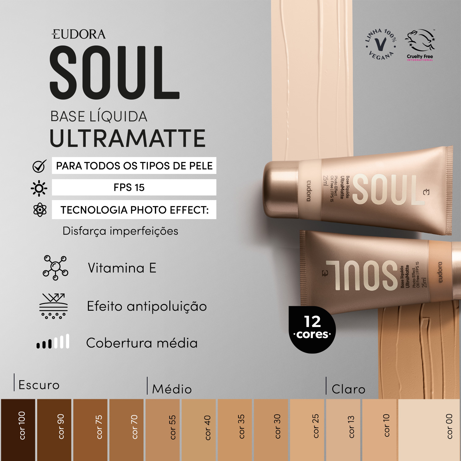 Base Líquida Soul Ultra Matte Cor 00 25ml