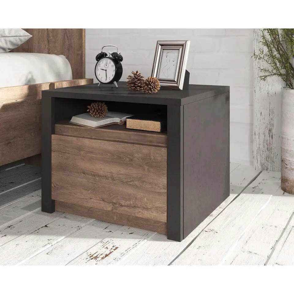 Meubella - Nachtkastje Monaco - Eiken - Grijs - 50 cm