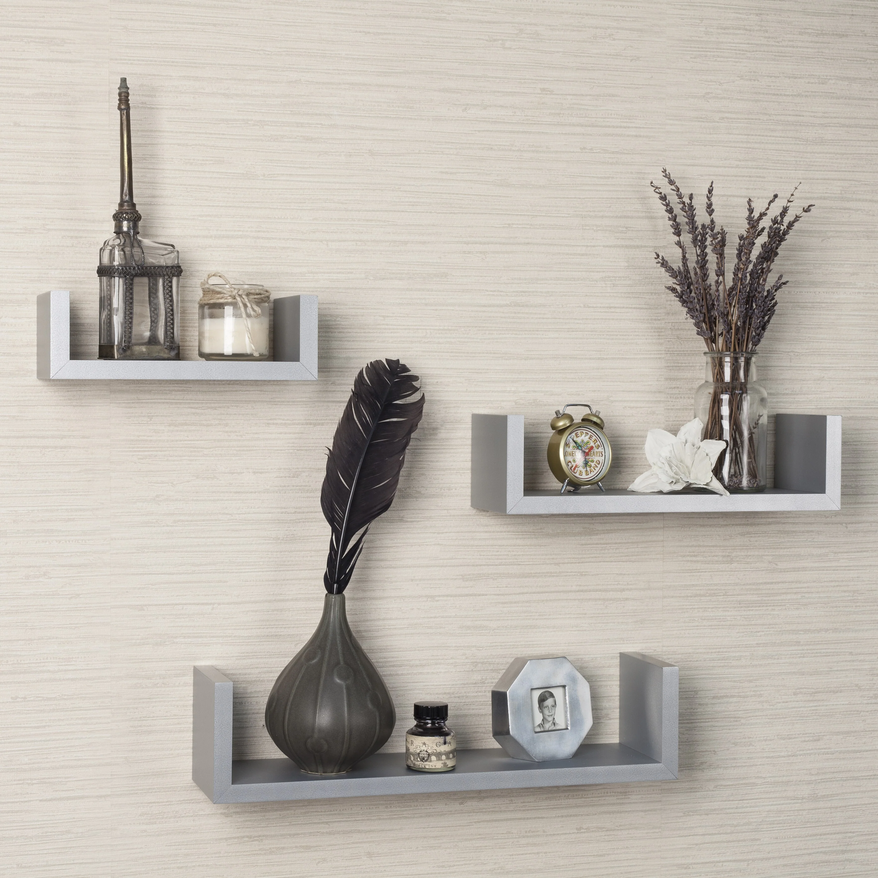 Laminated Silver Gray Floating U Shelves (Set of 3)