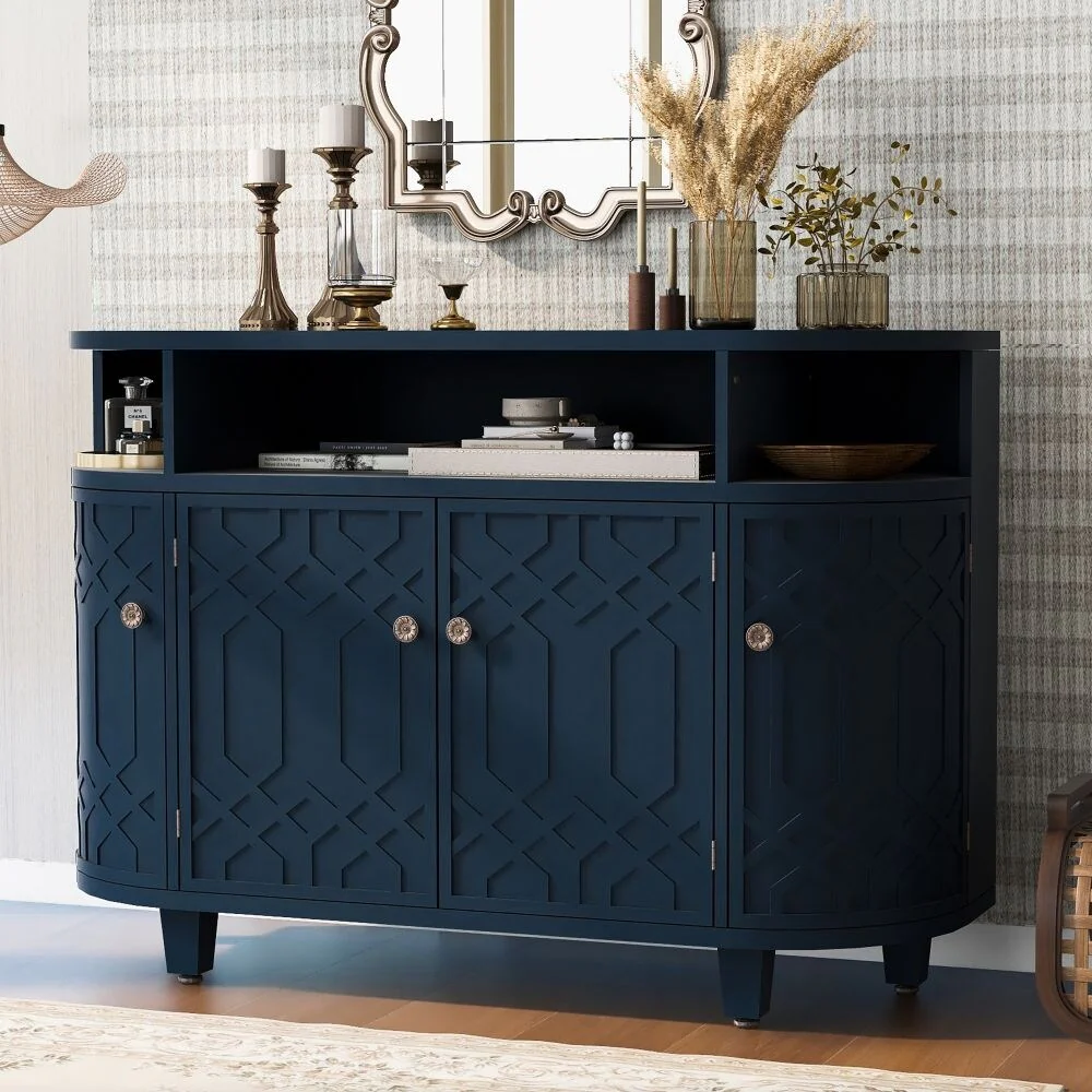 Curved Design Storage Cabinet ,Featuring Four Doors and Adjustable Shelves