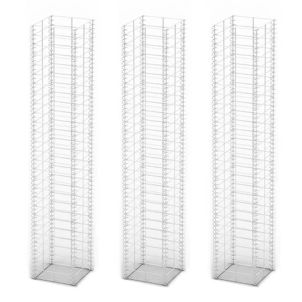 Zestaw 3 Koszy Gabionowych Ogrodzenie Płot Stal 25x25x150 cm Srebrny