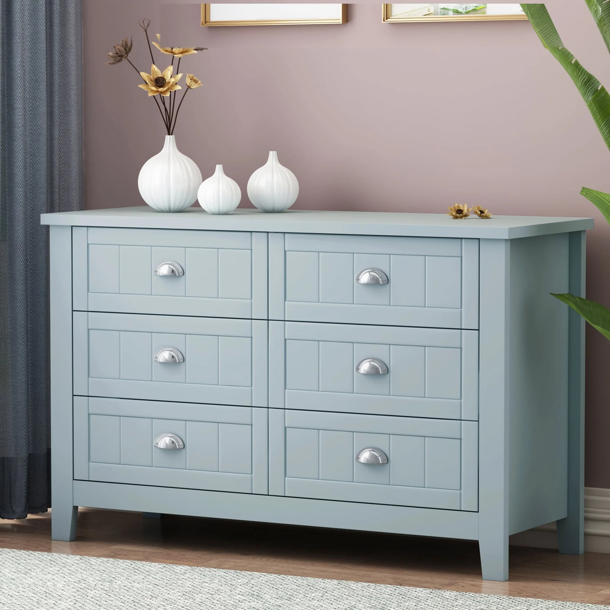 Blue-grey Dresser with Solid Wood Frame