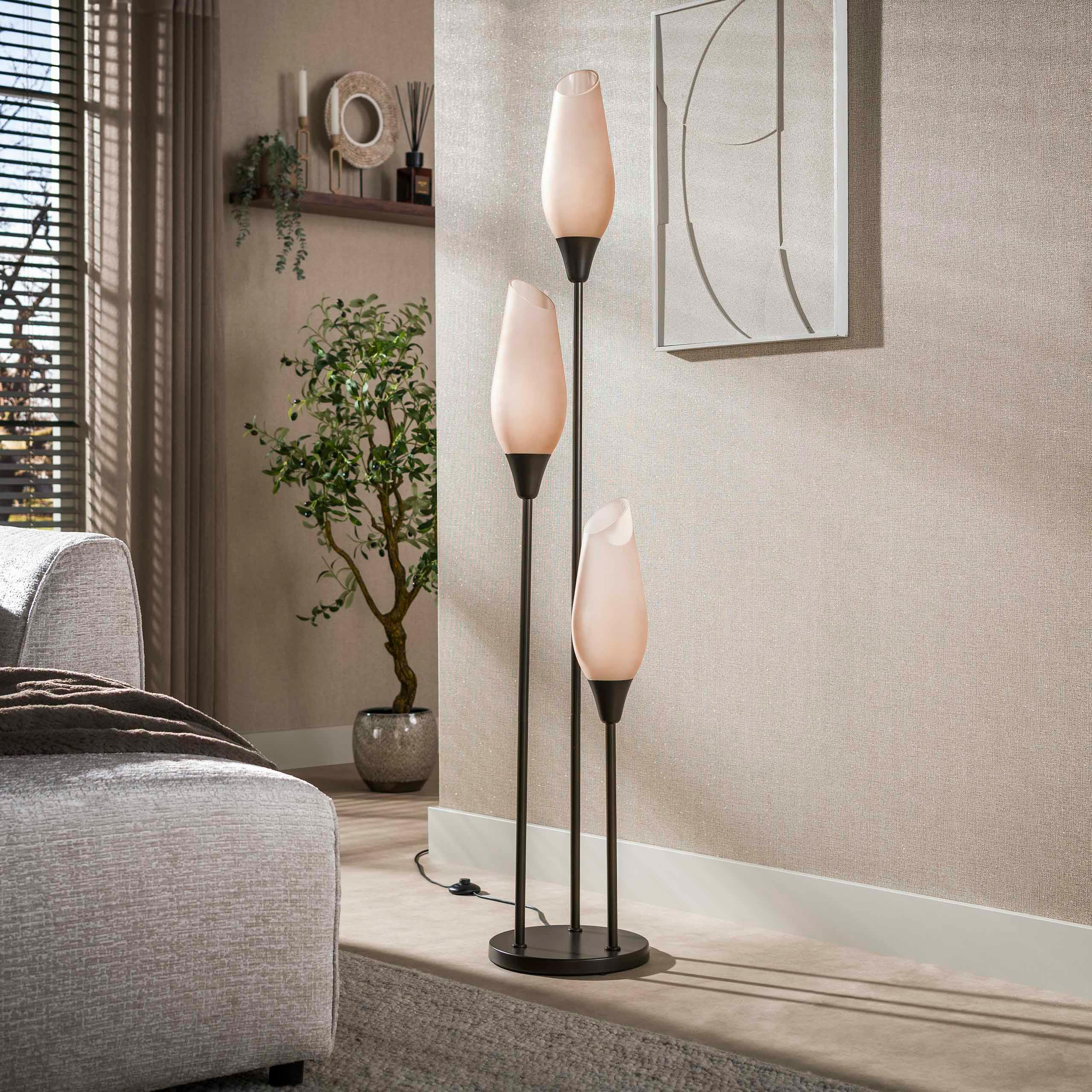Lampadaire verre dépoli métal 3 abat-jour NIAGARA