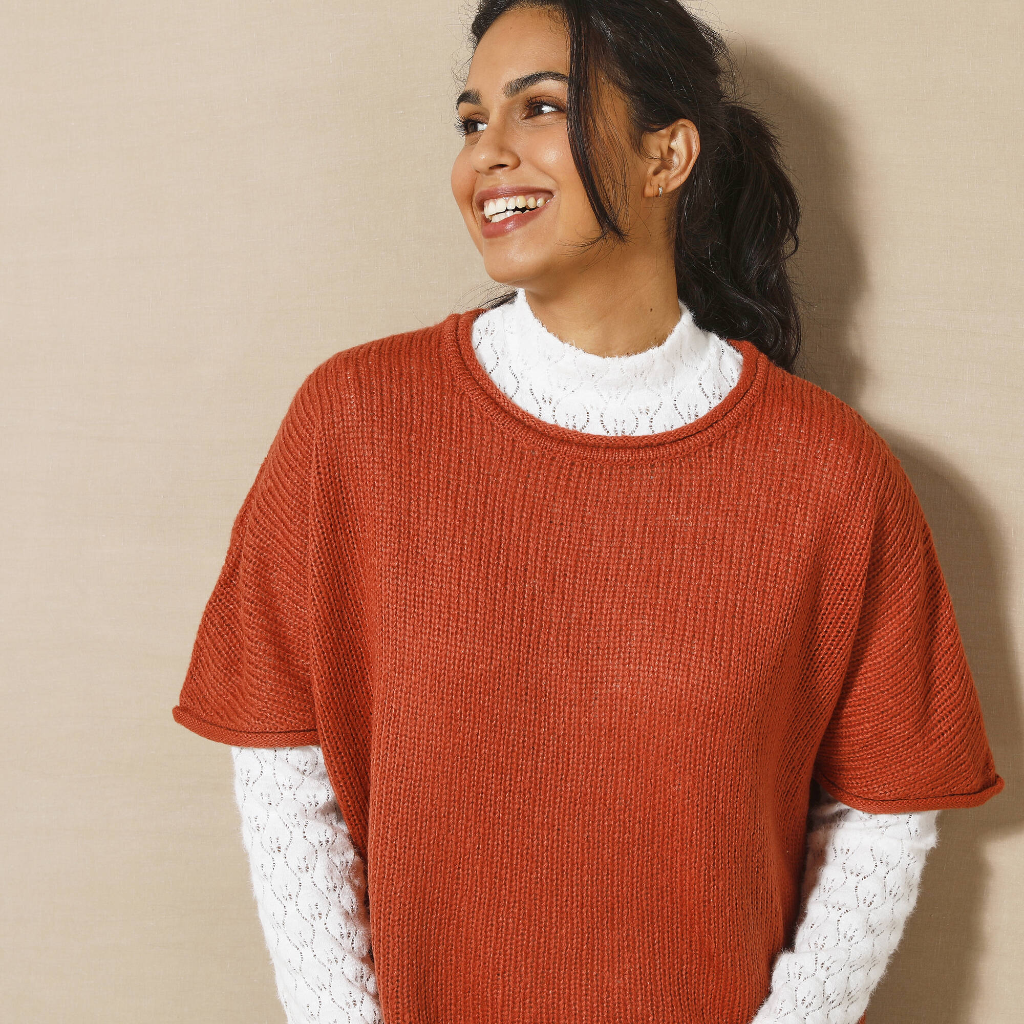 Pull poncho manches coude