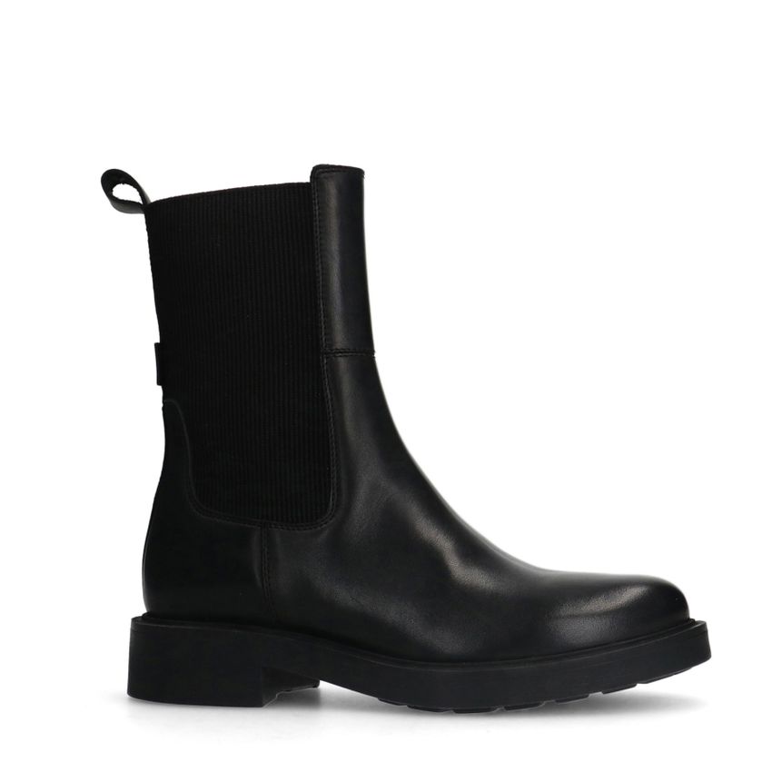 Manfield Zwarte leren chelsea boots