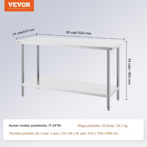 Stół roboczy blat gastronomiczny nierdzewny – 152,4 x 61 cm