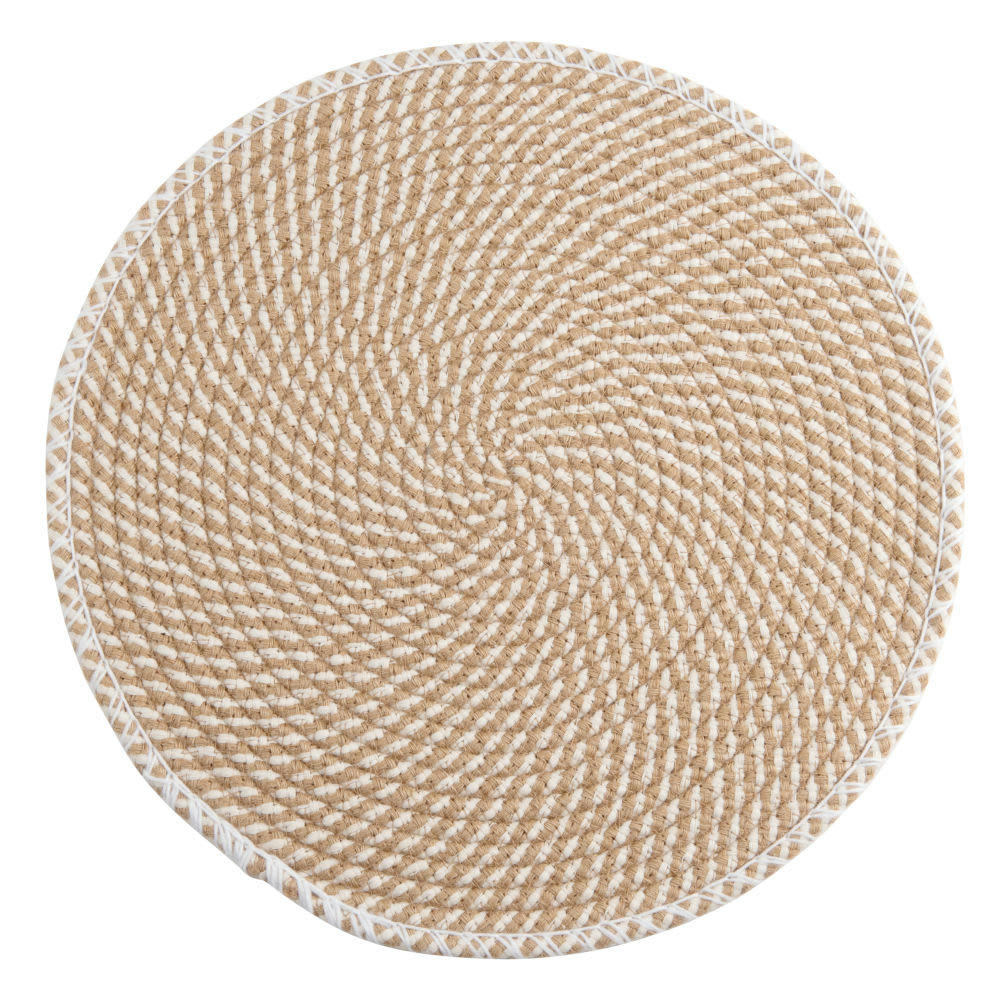 TWIST - Set de table rond en polyester recyclé et jute beige et blanc D38