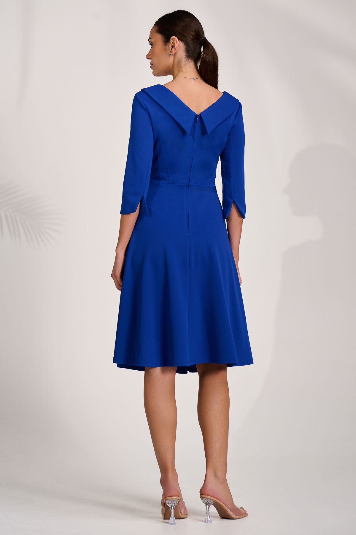 Jolie Moi ¾ Sleeve Fold Neck Midi Dress
