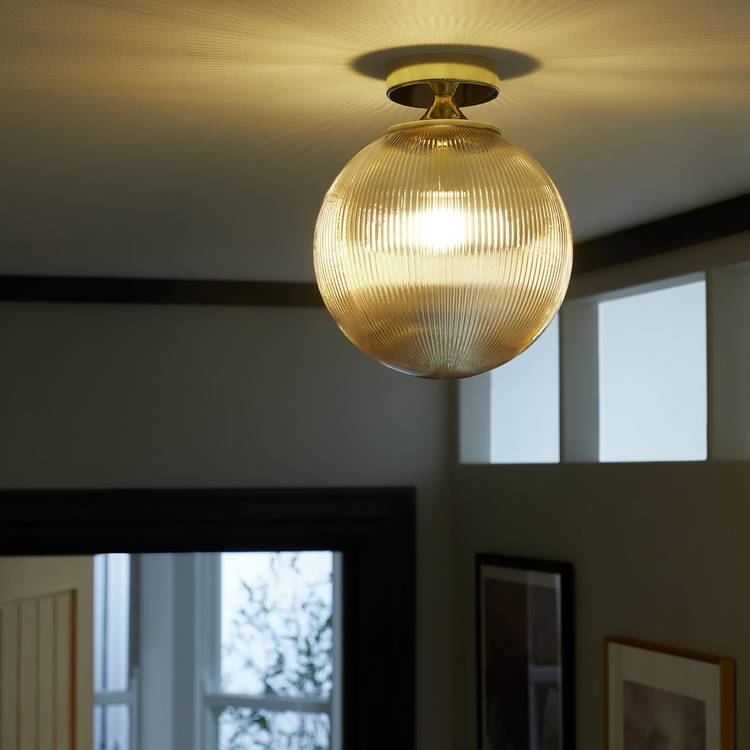 Habitat Ribbed Glass Globe Flush Ceiling Light - Champagne