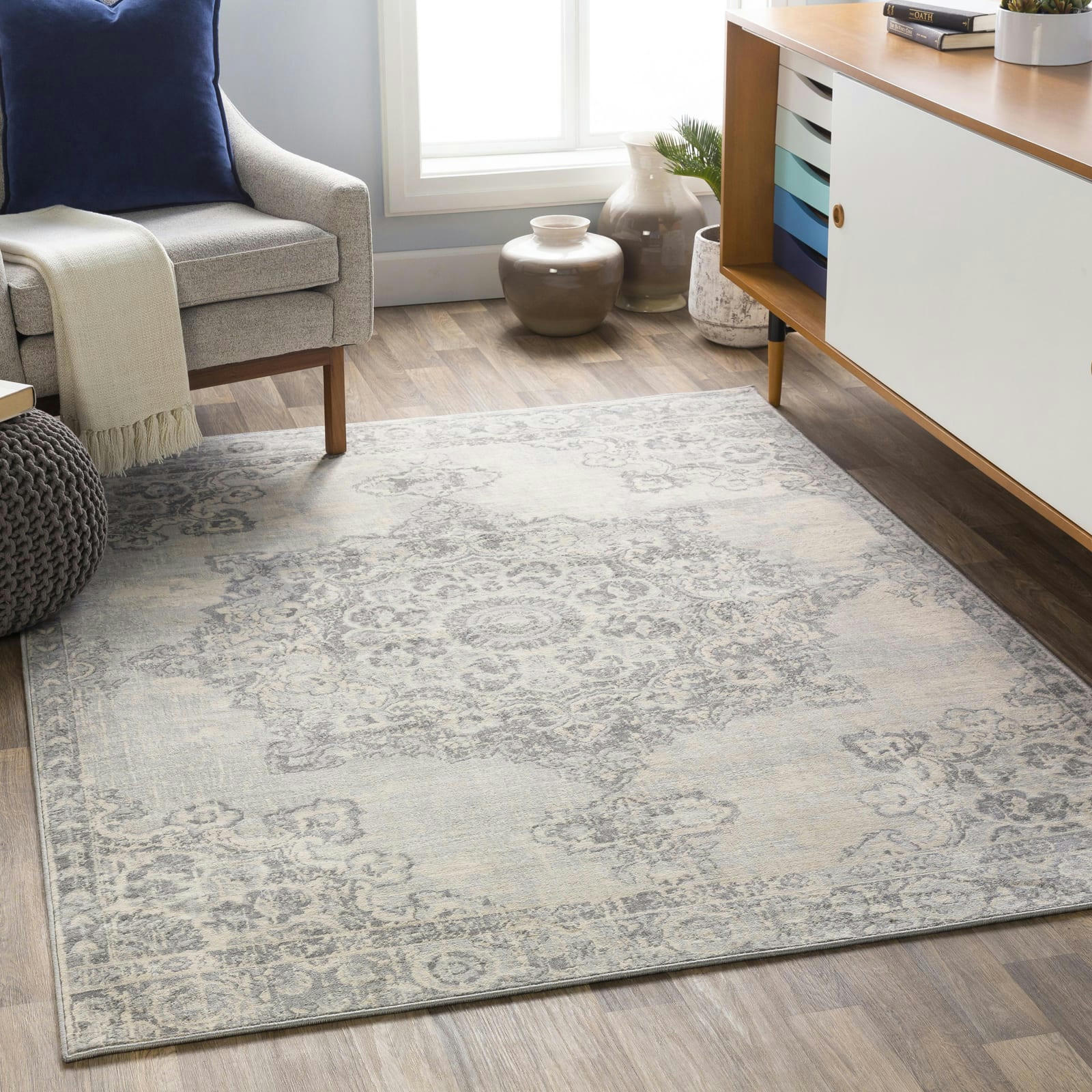 LOLA - Tapis Vintage Oriental Gris/Ivoire 160x220