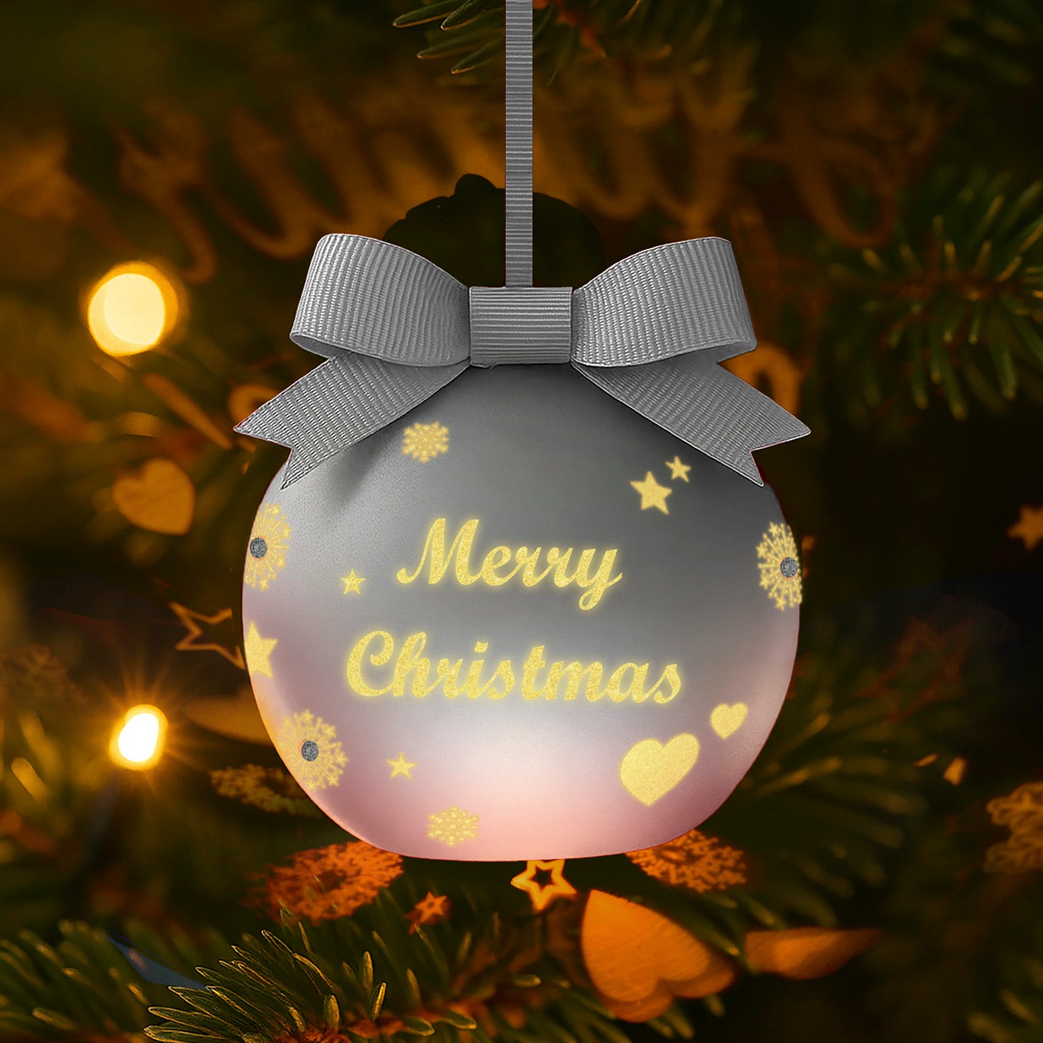 Pallina Natale led Merry Christmas argento