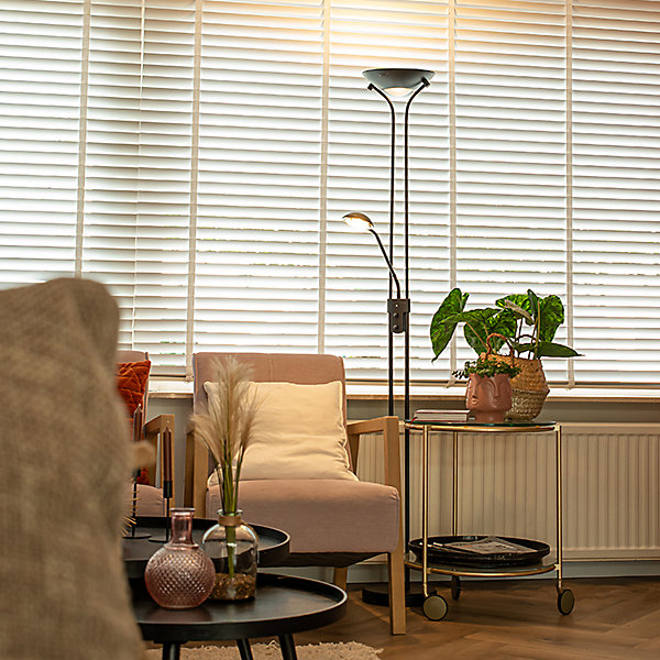 Lampadaire moderne noir avec liseuse avec LED à intensité variable et lumière chaude - Diva