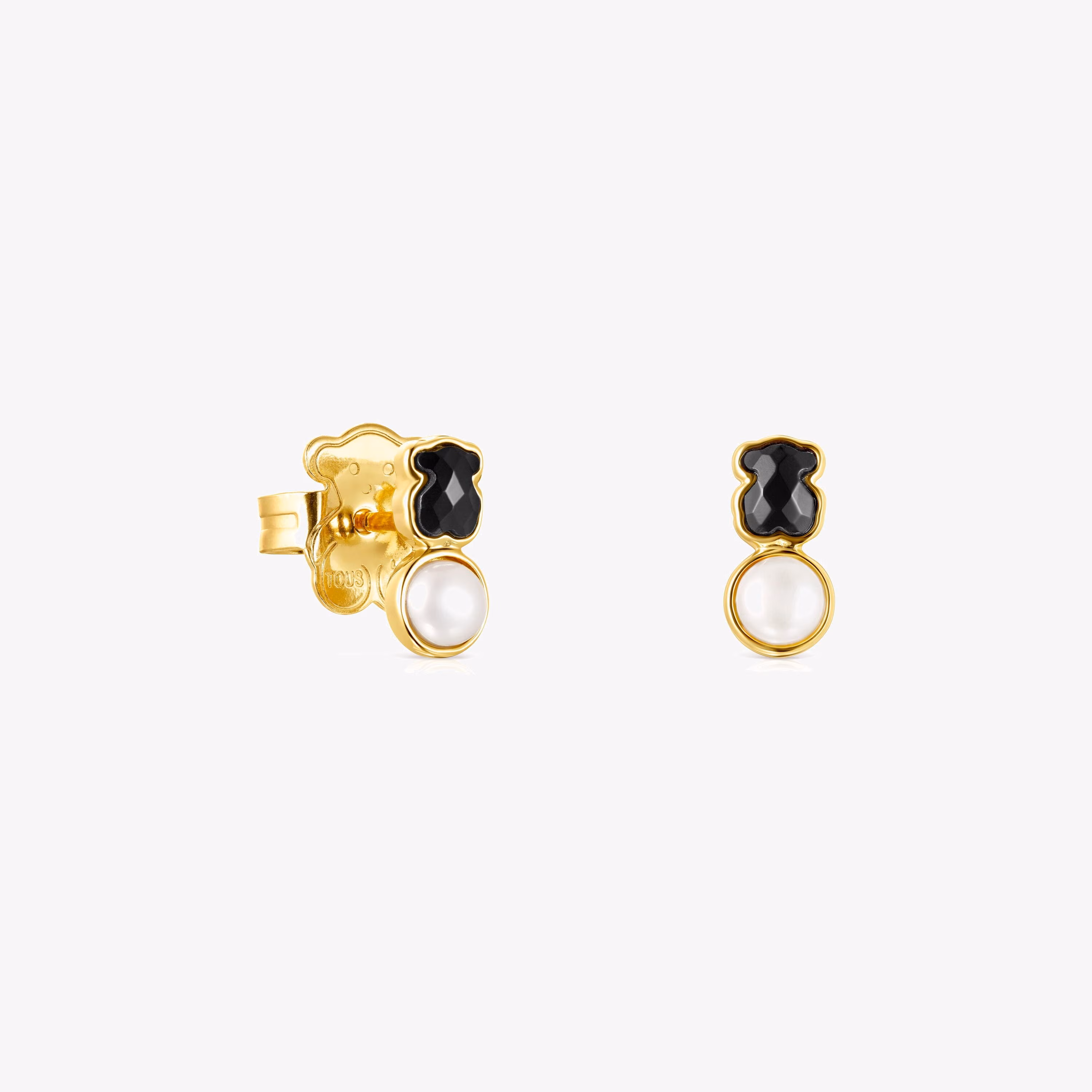 Pendientes con baño de oro 18 kt sobre plata y ónix y perla Glory