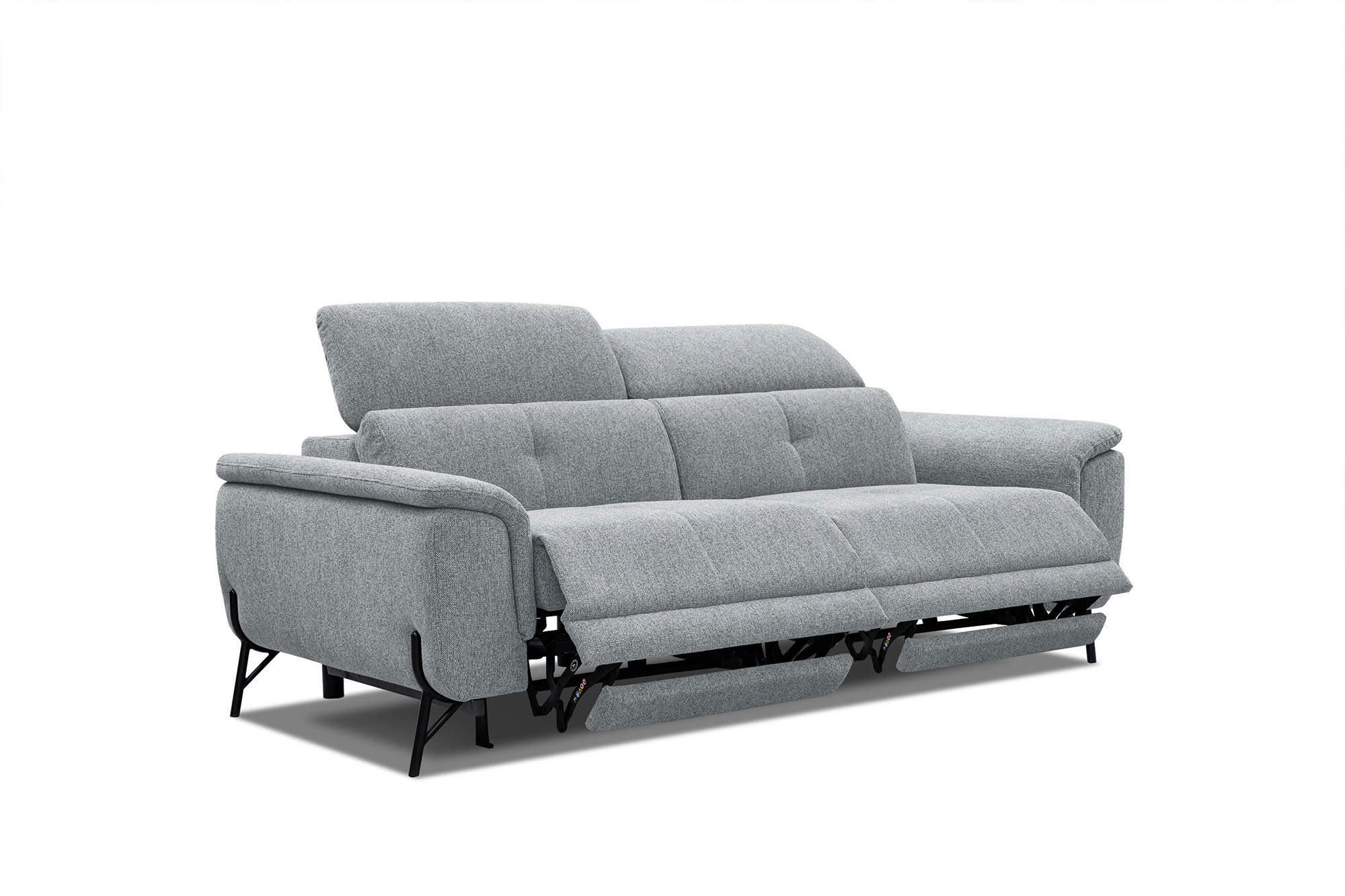 AVENA - Canapé droit 3 places avec 2 relax électriques tissu gris clair