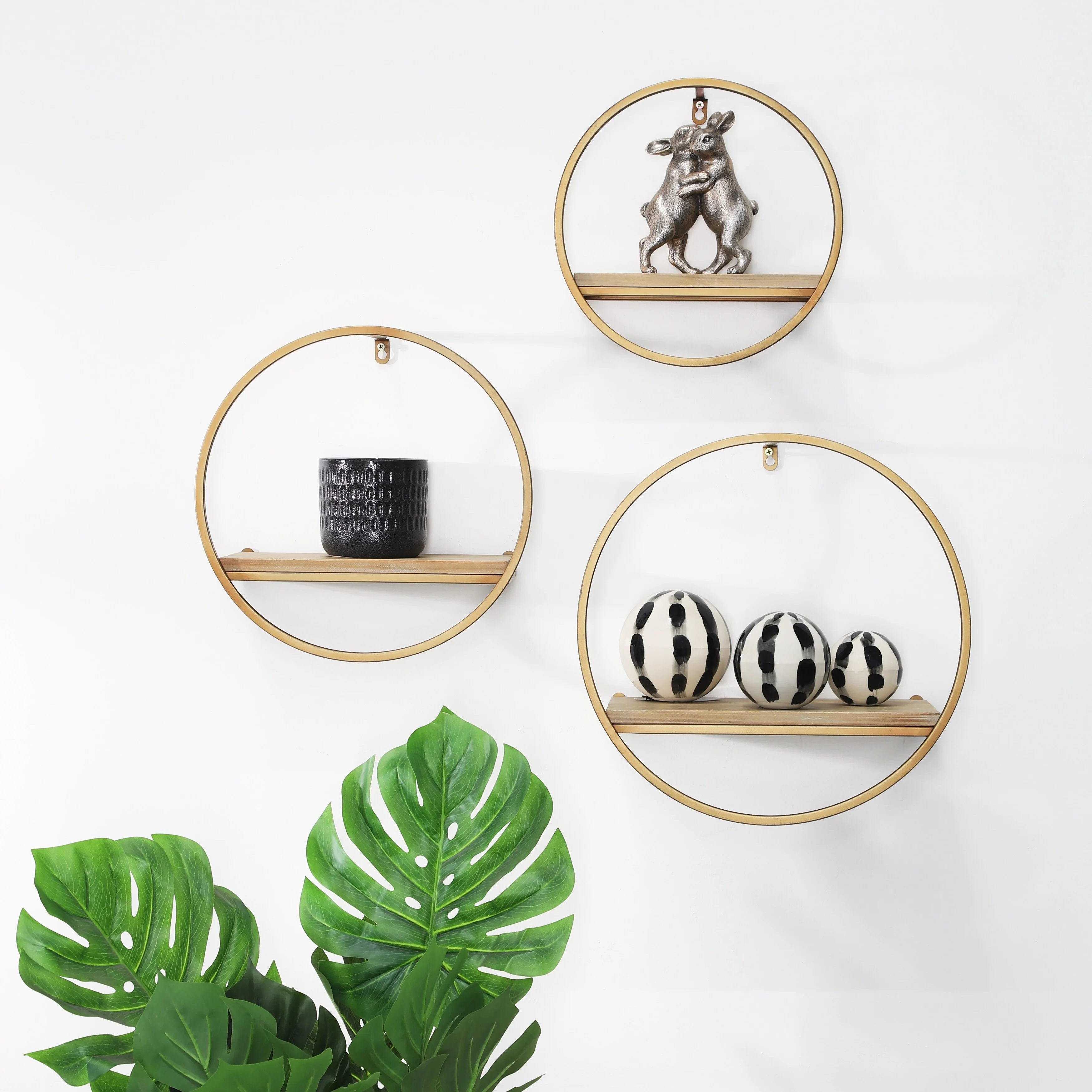 Sagebrook Home Modern Set of 3 Metal and Wood Storage Shelves