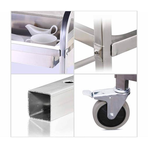 SOGA 2X 2 Tier Stainless Steel Kitchen Trolley Bowl Service Food Cart Large 95x50x95cm