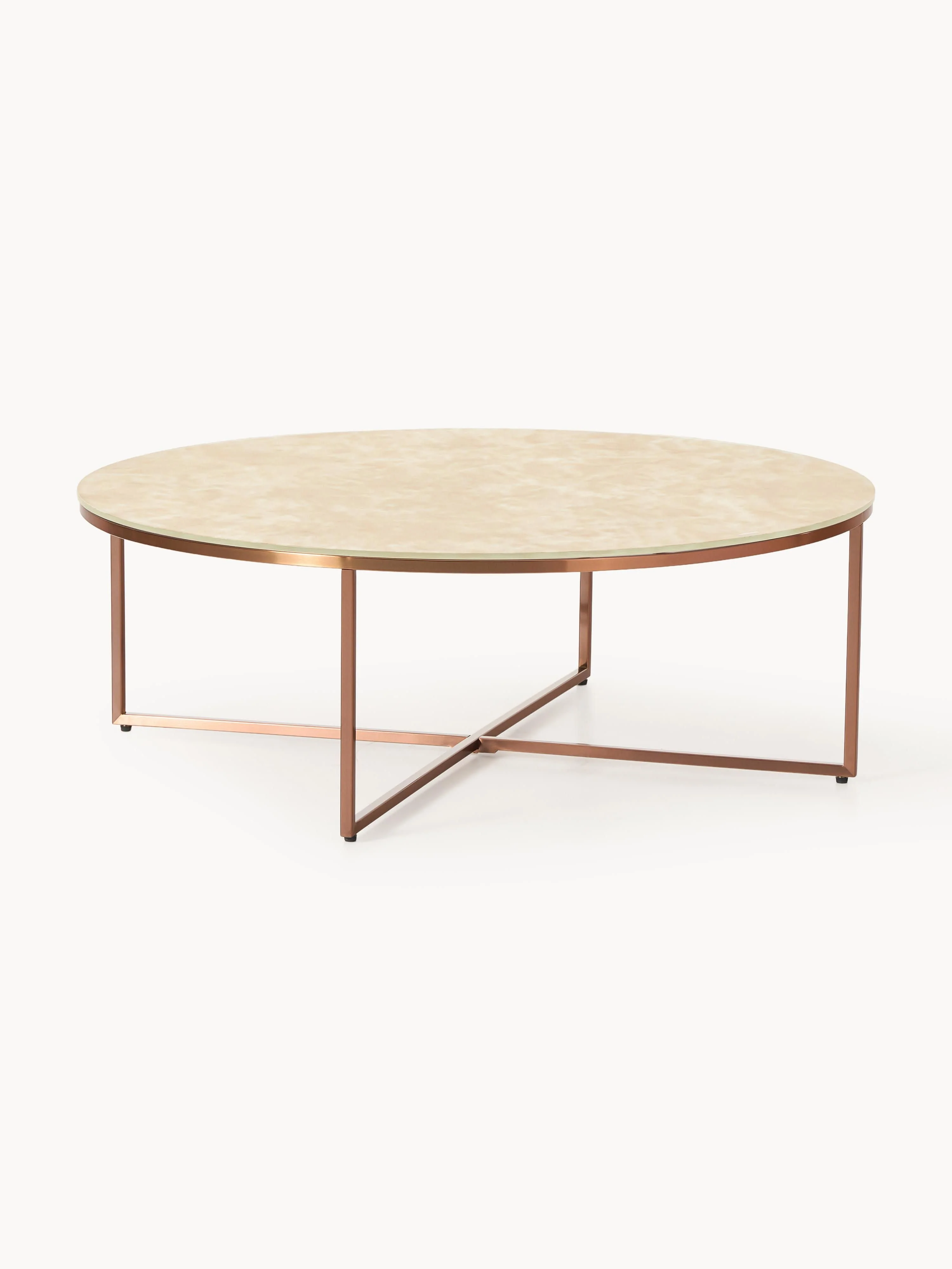 Runder XL-Couchtisch Antigua mit Glasplatte in Marmor-Optik