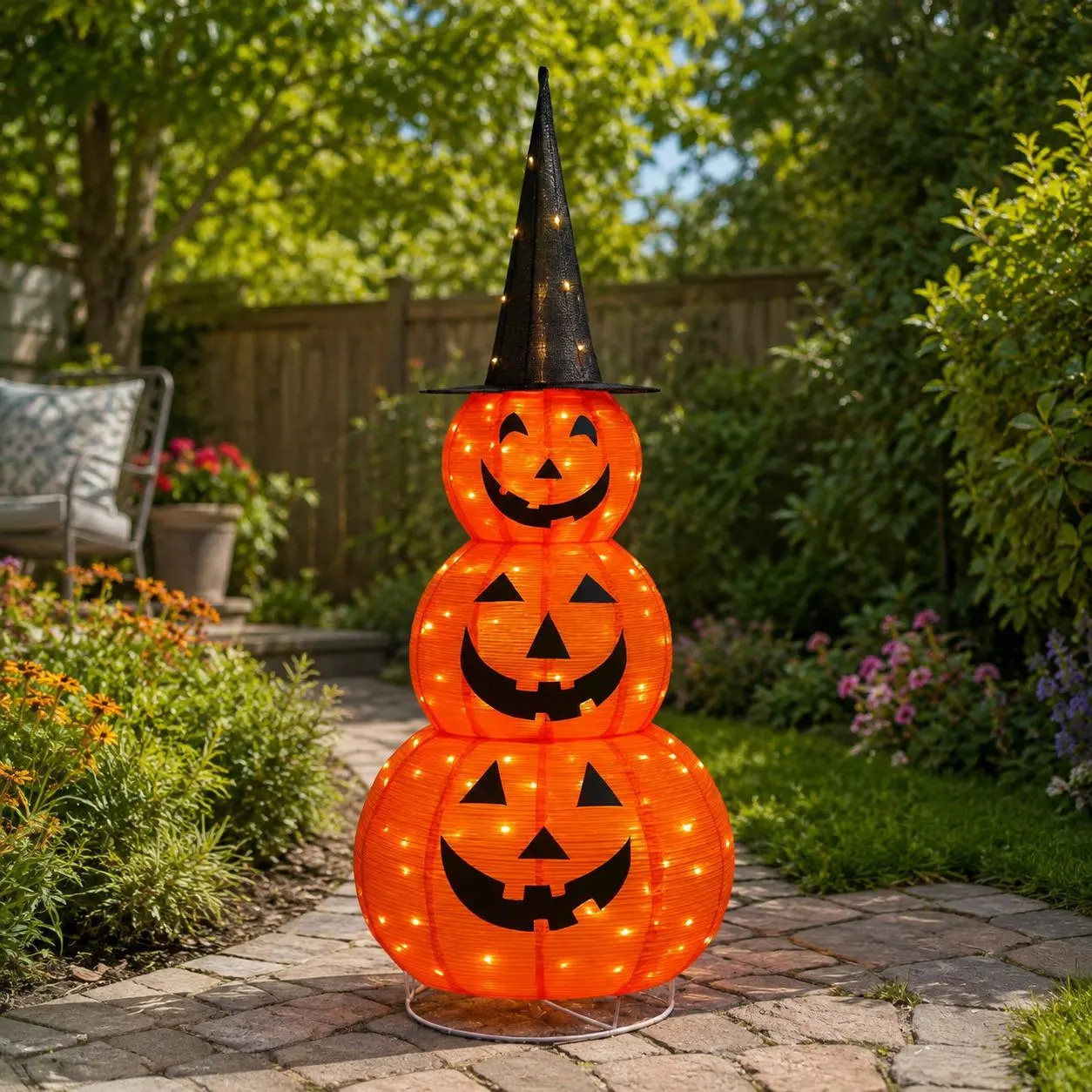 Stacked Pumpkin LED String Lights: Halloween Outdoor Indoor Decor (1.5m)