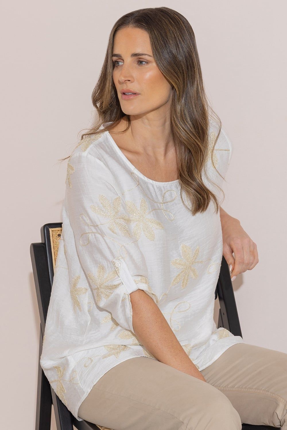 Klass. Shimmer Embroidered Tunic Top