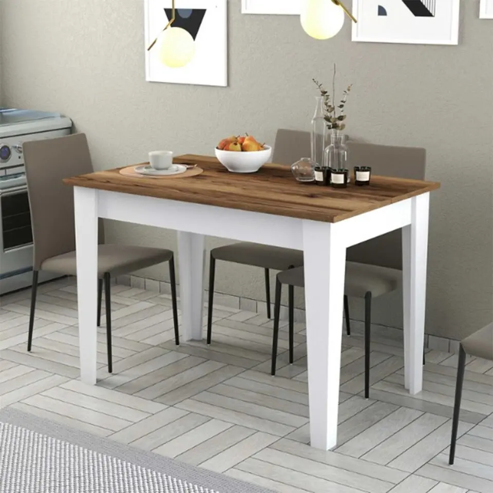 Kiev Keukentafel - 100% MELAMINE - Walnoot, Wit
