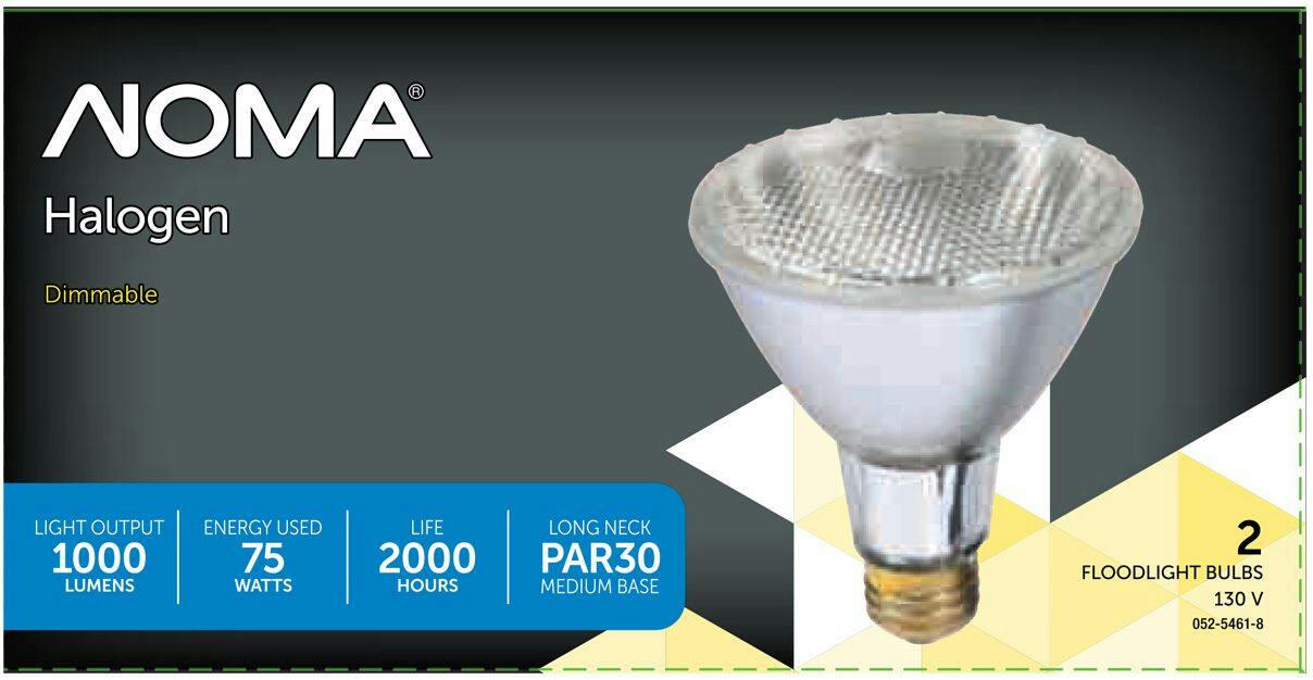 NOMA PAR30 E26 Base Dimmable Halogen Flood Light Bulbs, 2700K, 1000 Lumens, Soft White, 75W, 2-pk
