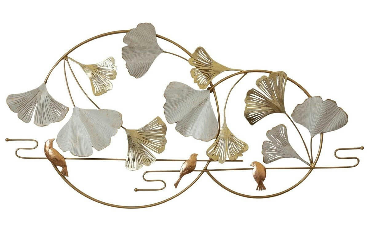 CASSIS - Décoration murale en métal ginkgo et moineaux 118x63
