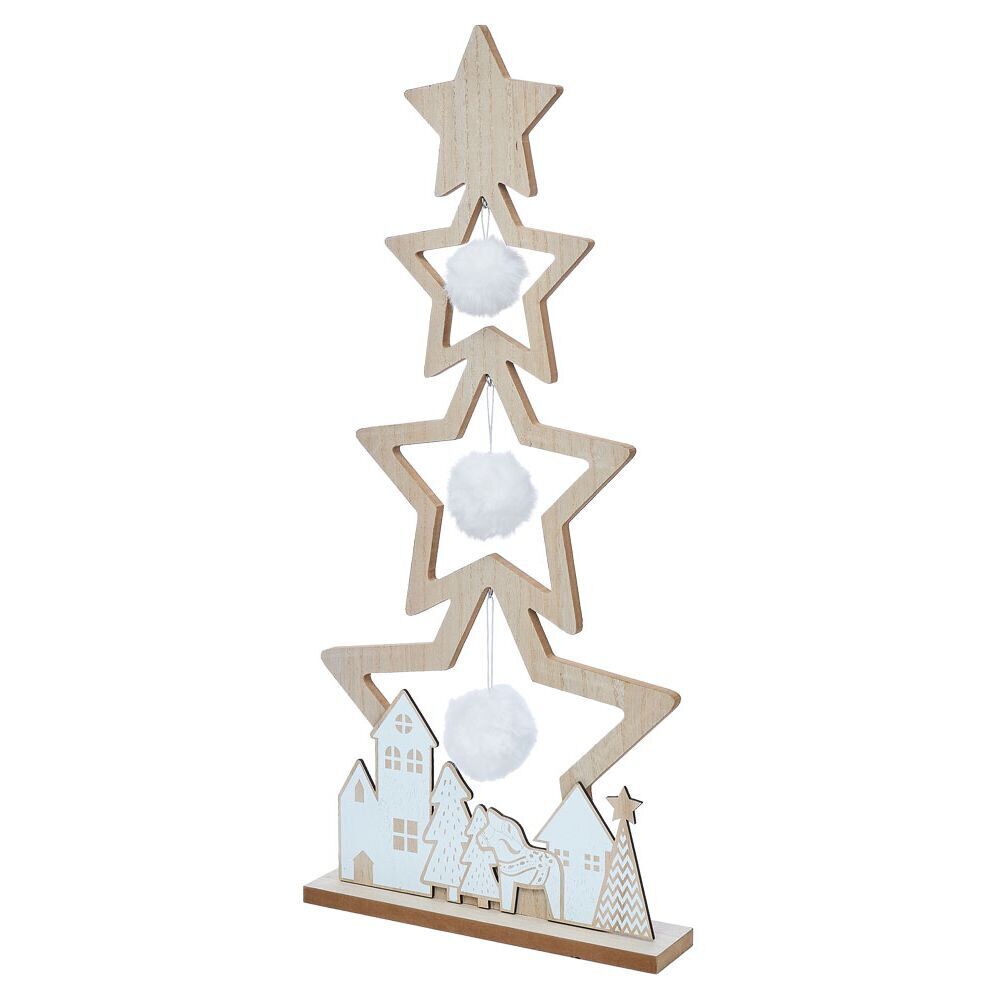 Sapin étoile en bois à poser décor chalet blanc H75cm
