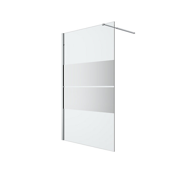 Paroi de douche à l'italienne fixe l.120 x H.195 cm, bandes miroir, profilés alu chrome, GoodHome Ledava