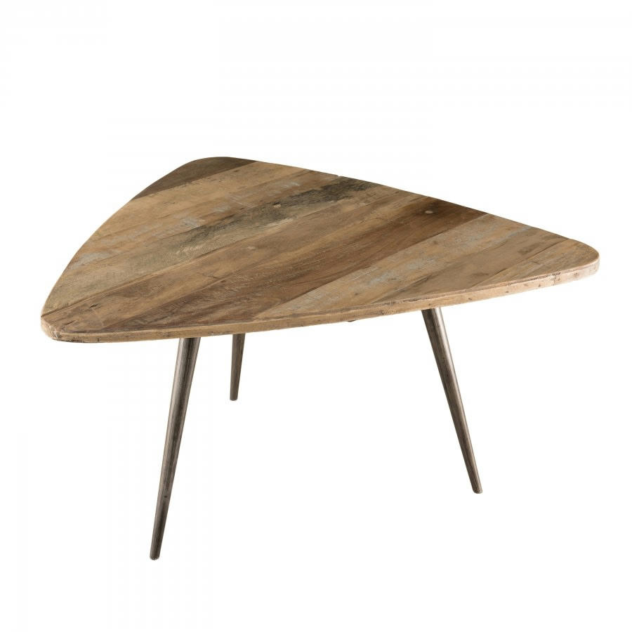 ALIDA - Table basse ovoide en teck recyclé et métal L75