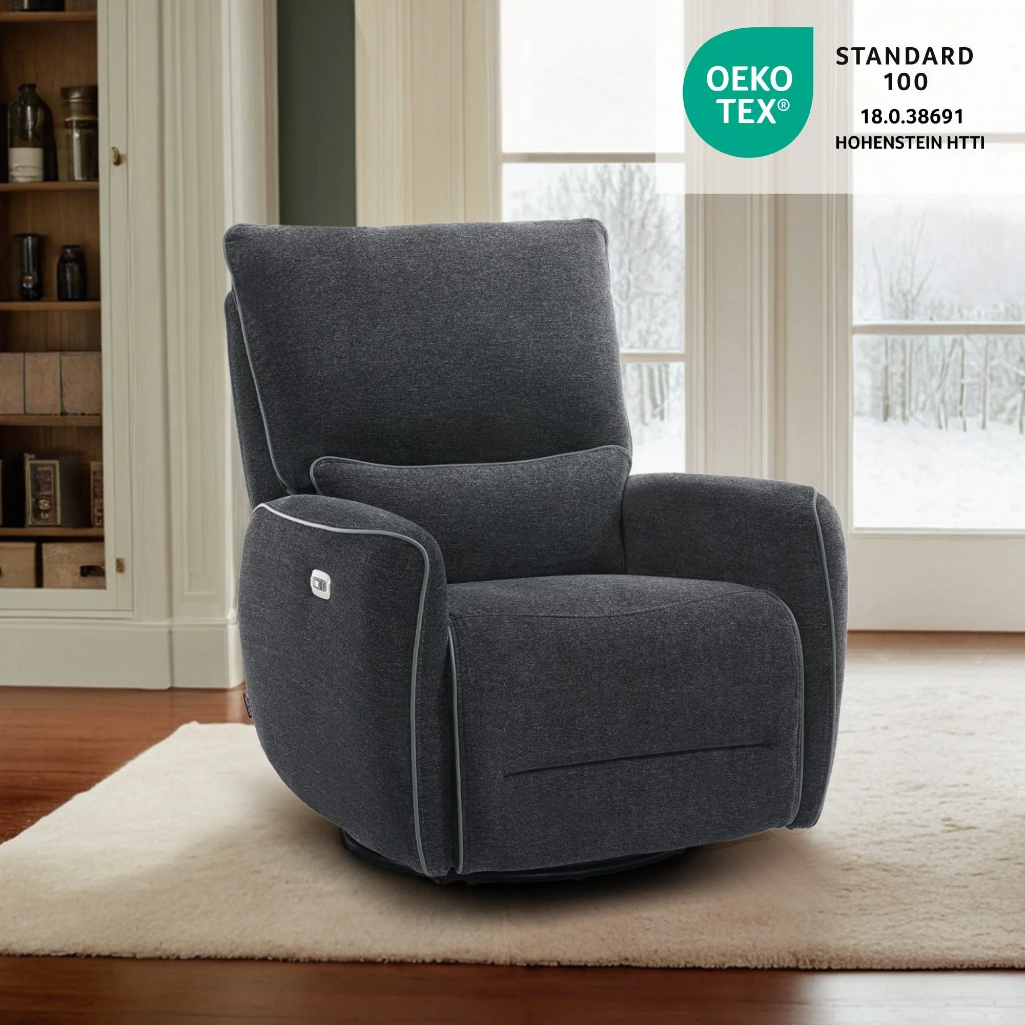 MCombo Power Swivel Glider Recliner Chair with USB Charging Ports for Living Room and Nursery, Fabric 6922