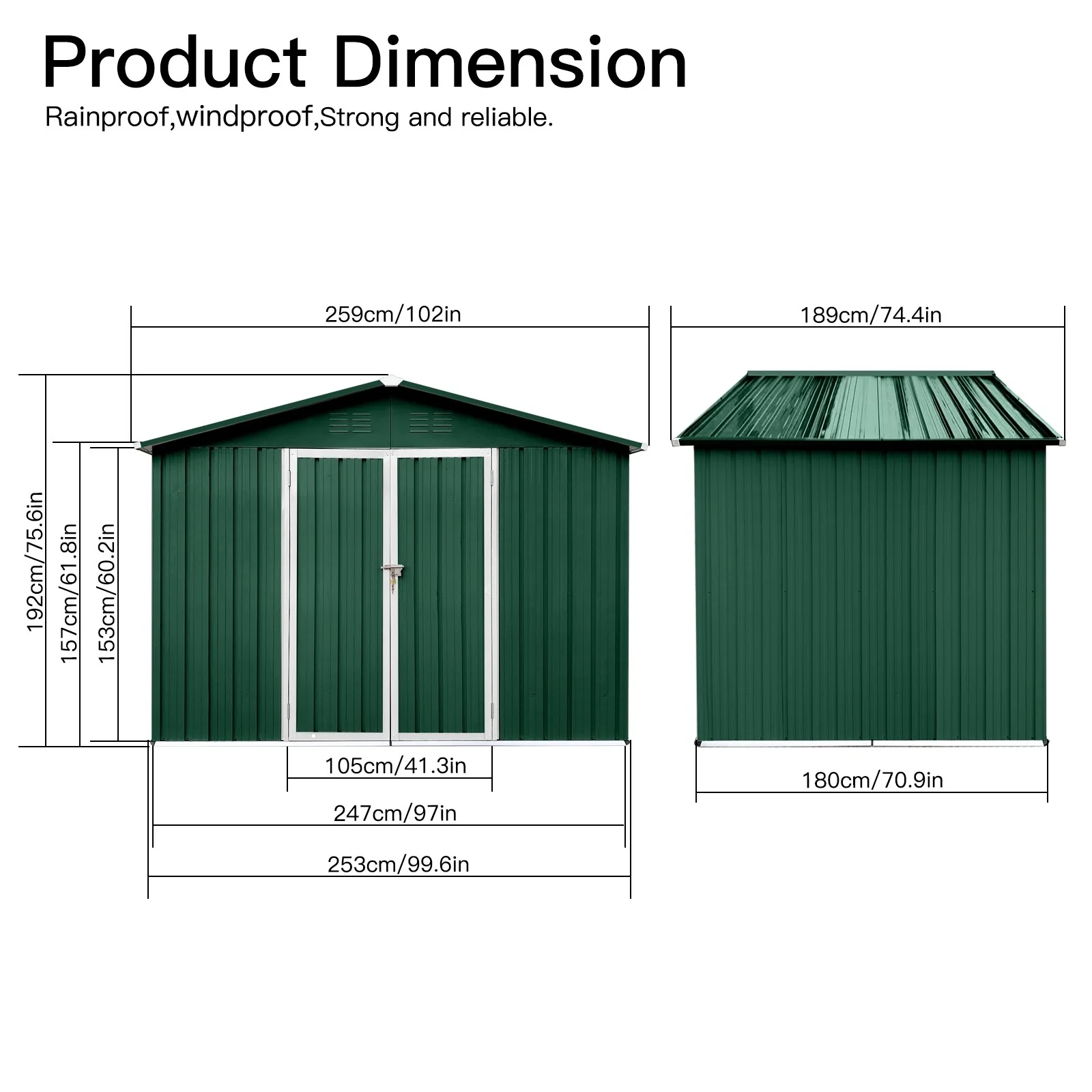 Metal garden sheds 6ftx8ft outdoor storage sheds Green+White