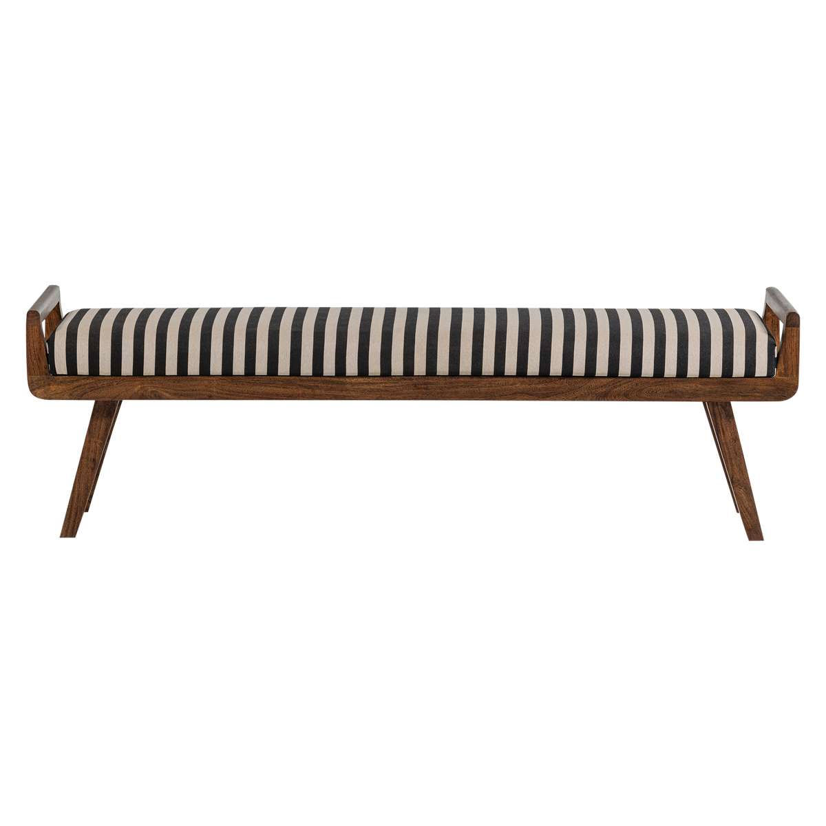 WOOOD bankje gestreept Valo - Acaciahout - Zwart/Wit - 48x157x43