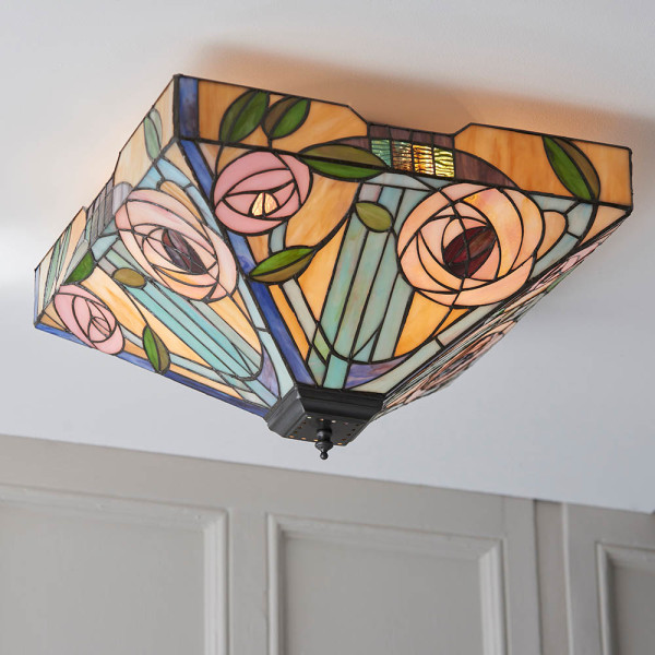 Plafon WILLOW róże brązowy 2xE27x20W wym:23,5x42,5x42,5cm IP20 Tiffany