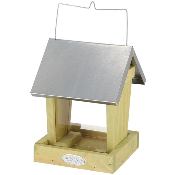 Karmnik dla ptaków drewniany brązowy 22x15 cm wiszący cynkowy daszek