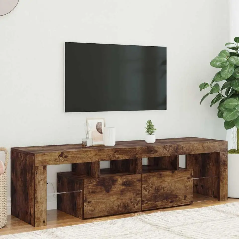 vidaXL - LED TV-meubel met 2 deuren - Gerookt eiken - Hout - 140x36.5x40 cm