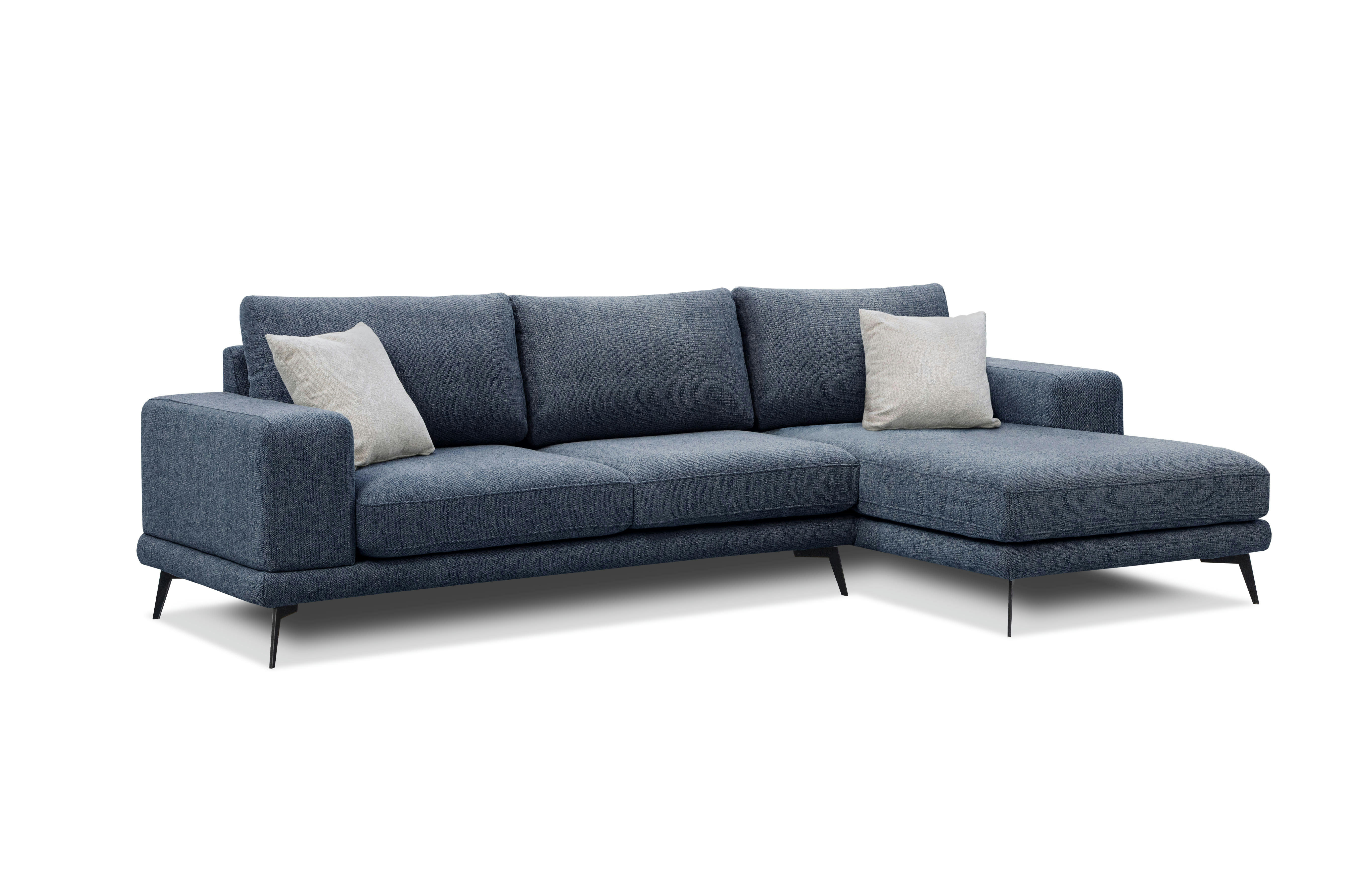 MEDIOLANE - Canapé d'angle droit 4 places tissu bleu foncé