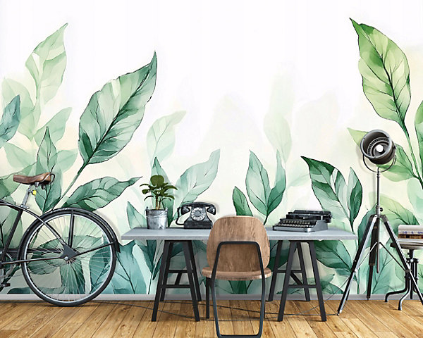 Papier Peint Panoramique Intissé Feuilles Vert 350x250 cm - Colle Inclus - Moderne Papier Peint Intissé Chambre Salon