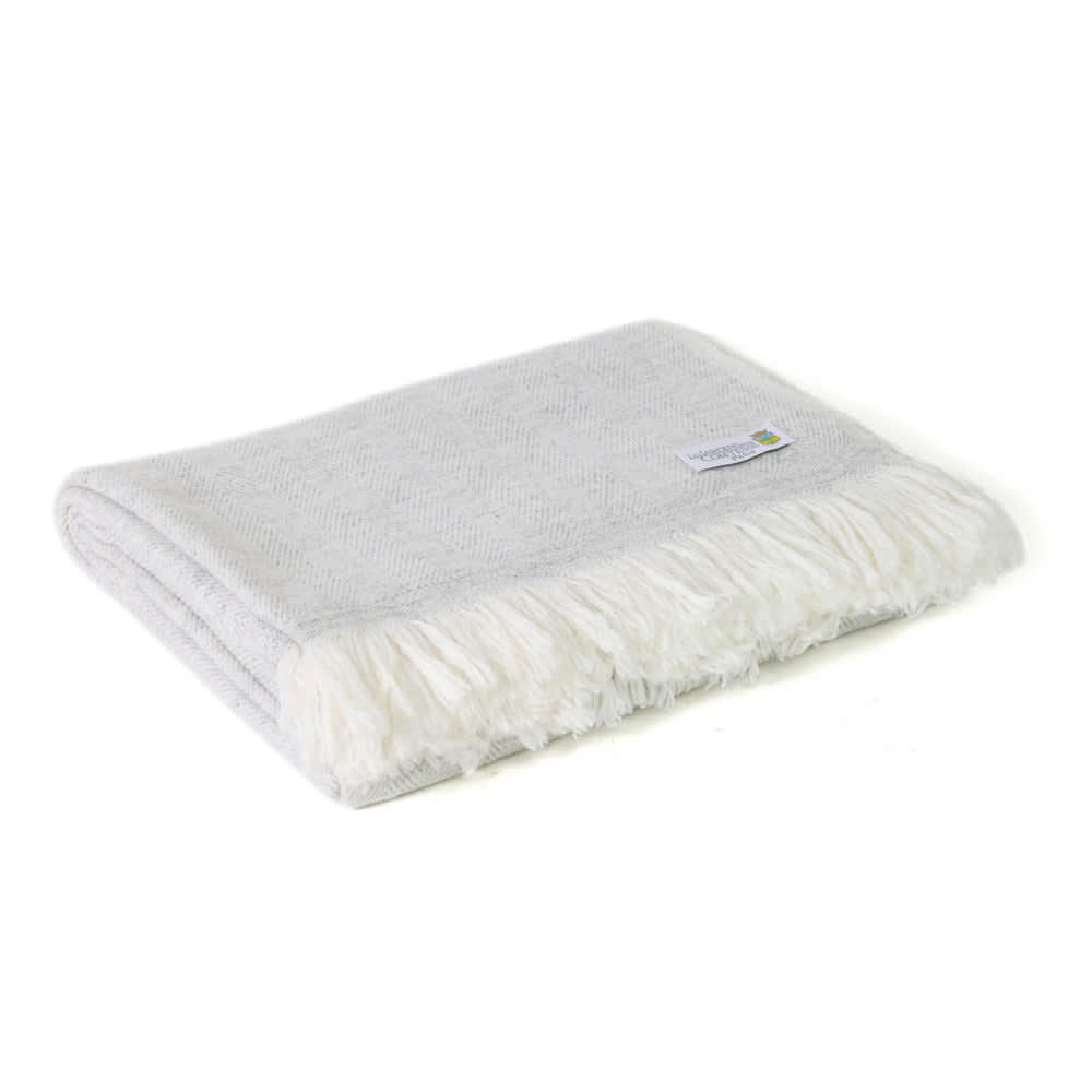 - Plaid cachemire et laine grands chevrons gris argenté 130 x 230 cm