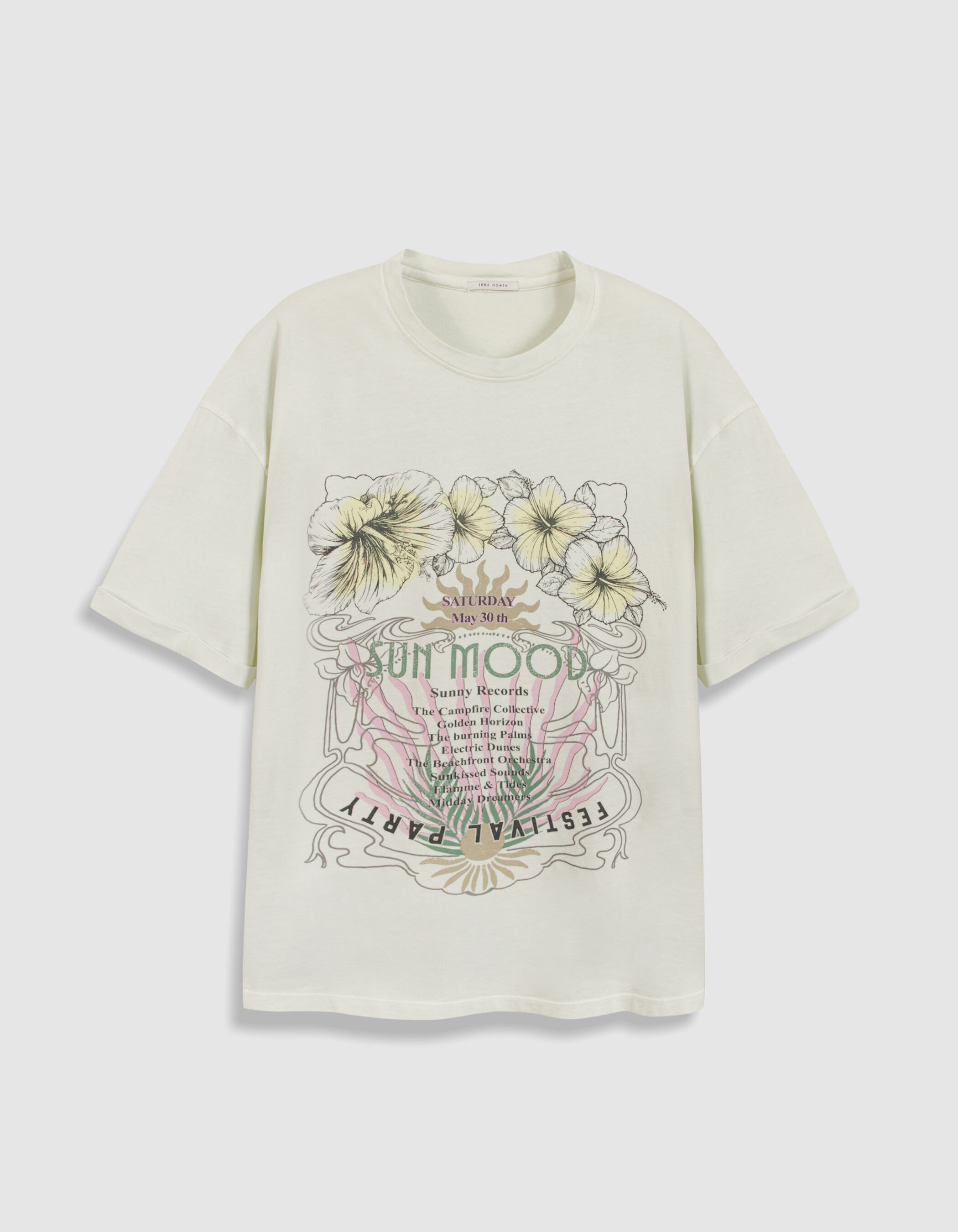 Tee-shirt vert coton bio visuel affiche fleurs Femme