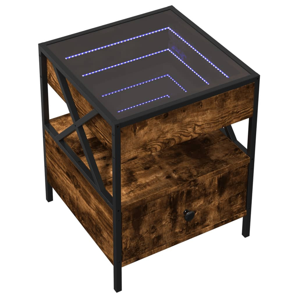 Szafka Nocna Stolik Komoda Brązowa z Szufladą z LED Do Sypialni 40x40x51 cm