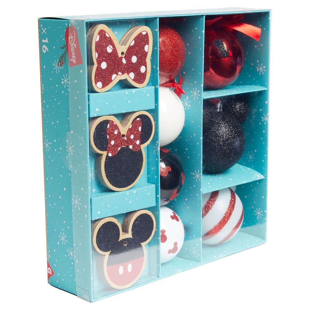 Décoration de No&euml;l Disney Mickey Minnie blanc noir rouge x16