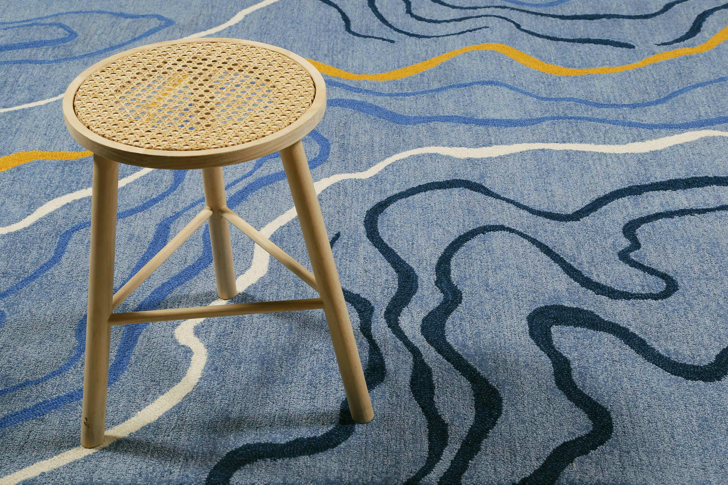 DRIVE - Tapis fait main motif abstrait bleu 140x200