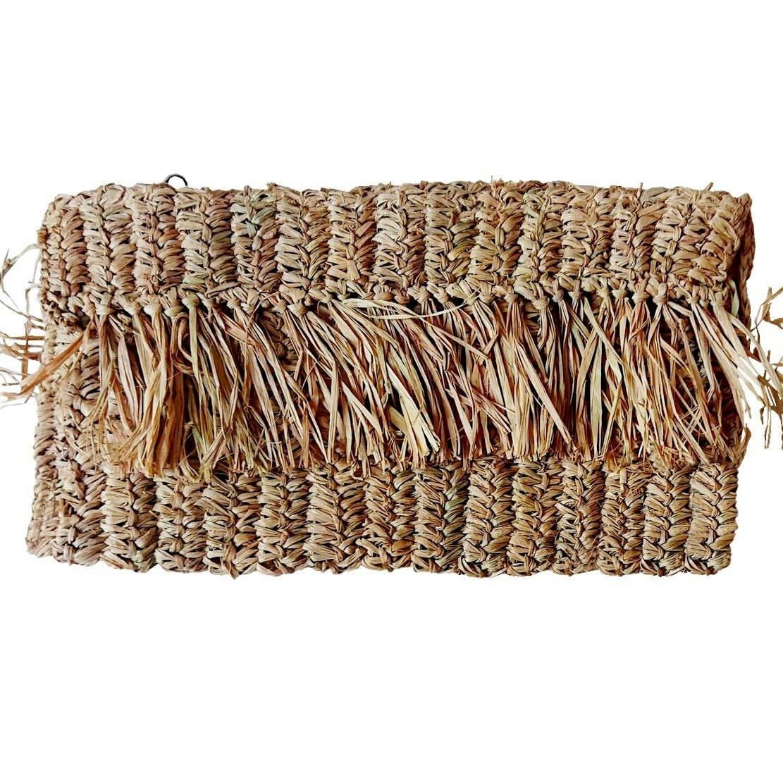 BONA - Pochette en raphia avec frange, beige