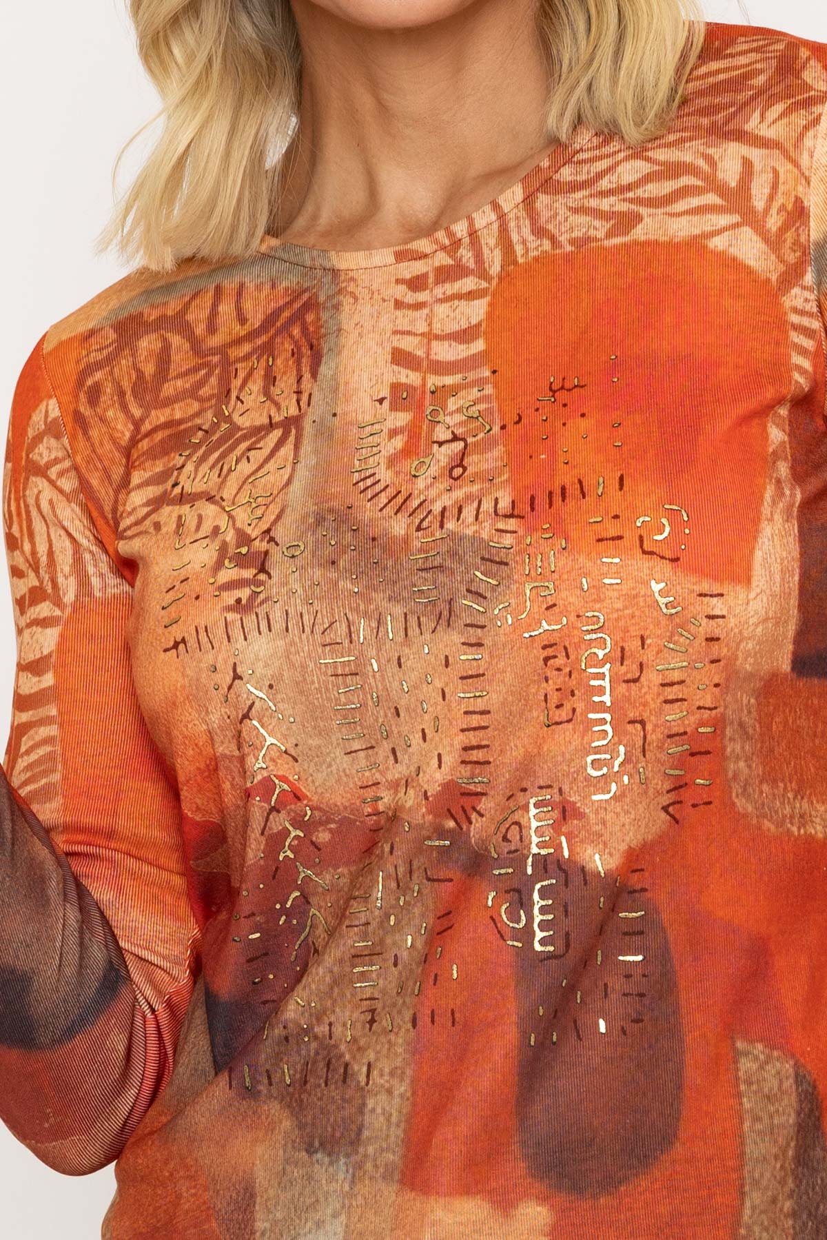 Orange Printed Long Sleeve Top